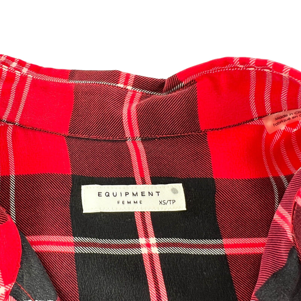 Equipment Signature Prepster Plaid Silk Blouse Womens XS Red Black Button Up - Picture 3 of 6